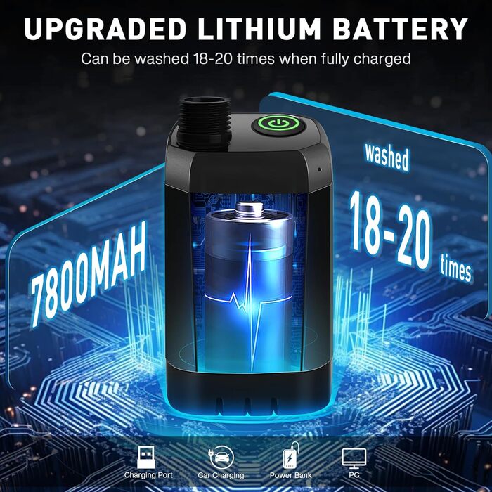 Електричний душ для кемпінгу MIAOKE 7800 mAh з цифровим дисплеєм та індикатором температури, портативний душ для подорожей, туризму та кемпінгу (Чорний)