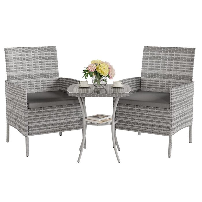 Набір садових меблів UDPATIO для балкона/тераси: стіл та 2 стільці з поліротангу (сірий)