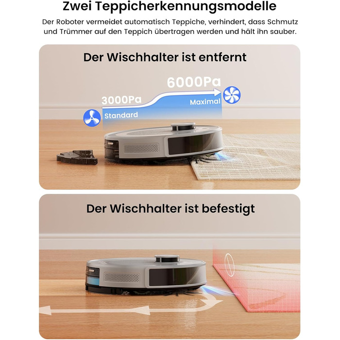 Робот-пилосос LEFANT M2 Pro Mondgrau з функцією миття, 5000Pa, LiDAR, 150 хв, розпізнавання килима, керування через додаток/голос, для видалення шерсті тварин, чорний