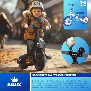 Біговел-триколіс KIDIZ 6-в-1 для дітей 1-5 років до 25 кг, з ручкою, захисним бампером, ременем безпеки, дзвінком та дзеркалом (Антрацит)