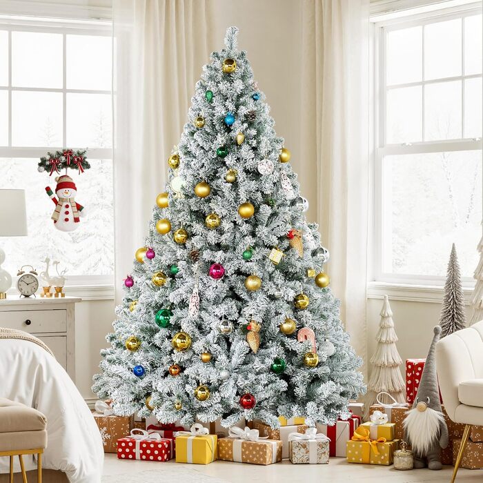 Штучна ялинка Yaheetech зі снігом 183 см (діаметр 120 см), 820 гілок, з металевим підставкою, швидкий монтаж, складана ялинка для дому