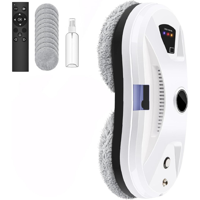 Робот для миття вікон, 5600 Па, автоматичний, з розпилювачем води, 3 режими миття, система безпеки, для гладких поверхонь, 10 серветок