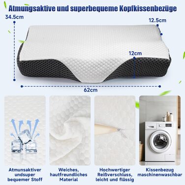 Ортопедична подушка для шиї IDEA з Memory Foam - для сну на боці, спині та животі, зменшує біль в шиї, 62x34.5x12/8 см