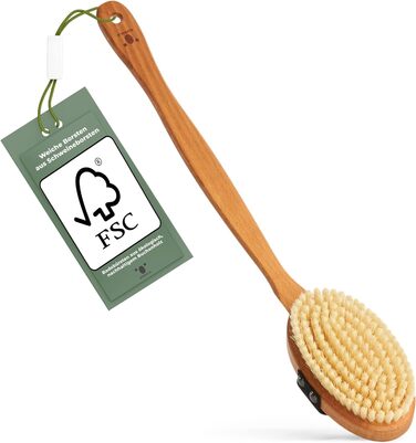 Щітка для тіла Sustainable Body Brush Дерев'яна та натуральна щетина, довга ручка, вологе та сухе очищення, 100 німецьке виробництво.