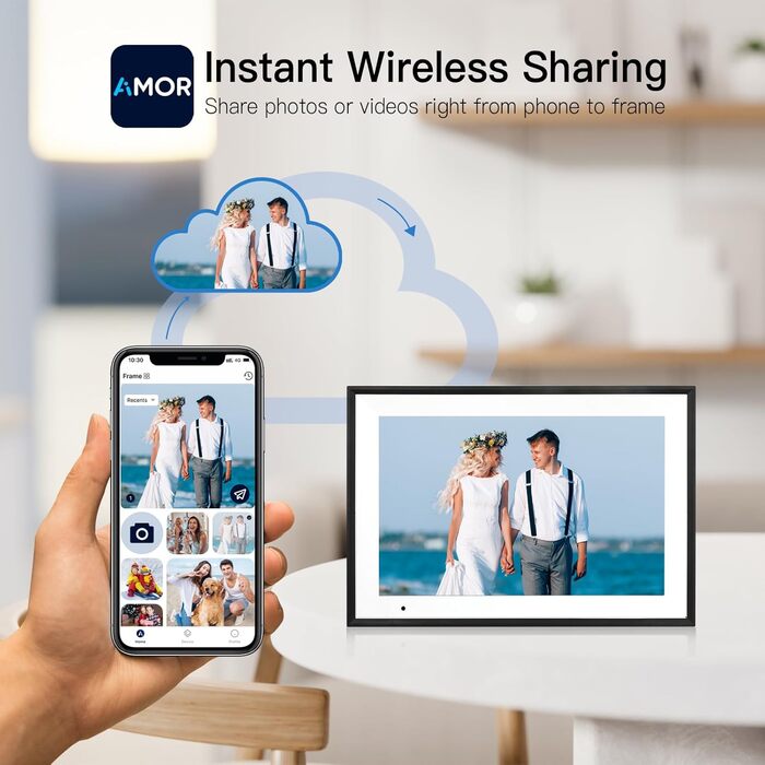 Цифровий фоторамка 10.1 дюйма з Wi-Fi, 32GB, IPS сенсорний екран, автоматичне обертання, чорний колір