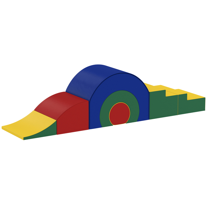 Набір з 5 м'яких ігрових модулів для малюків та дошкільнят. Виготовлені з піни та штучної шкіри, включають 5 креативних форм. Ідеальний набір для активних ігор у приміщенні: лазіння, повзання, розвиток. Яскраві кольори.