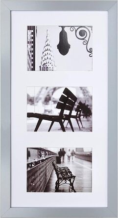 Фоторамка Muzilife 3 серії Галерея 25x51 см-Підвіска кілька фотоколажів 3 вирізу для фотографій з паспарту 13x18 см (сірий)