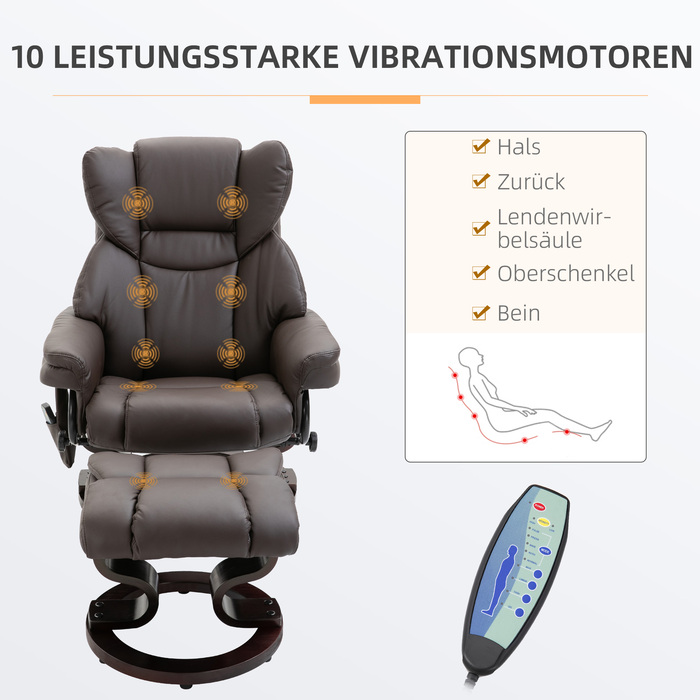 Масажне крісло HOMCOM Recliner з підставкою для ніг і функцією відкидання, імітація шкіри коричневого кольору 79x82x101 см, зручне для релаксації та оздоровлення