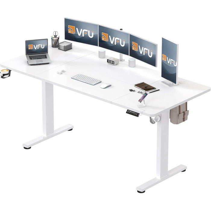 Регульований стіл з USB-C зарядкою 140x60 см, функція пам'яті. Електричний стіл, столик для стоячи/сидячи, комп'ютерний стіл. (Білий, 200 x 80 см)