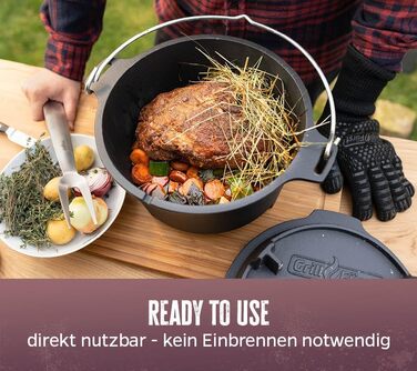 Набір голландської печі Grillfürst Dutch Oven BBQ Edition DO 9: чавунний котелок 8,5 л з підставкою, підняття кришки та сумка для зберігання