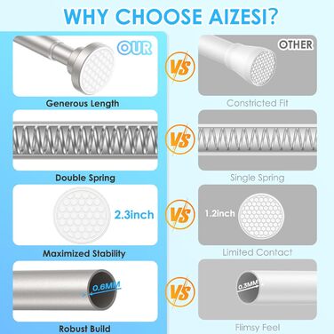 Штанга для штор без свердління AIZESI 113-197 см, телескопічна, для душу/завіси, регульована, діаметр 22 мм, нікель