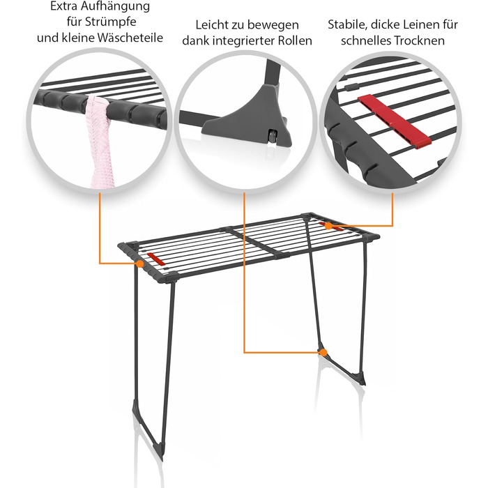 Телескопічна сушильна стійка BigDean 20 м з коліщатками - TV Rheinland Winged Dryring Rack (Антрацит)
