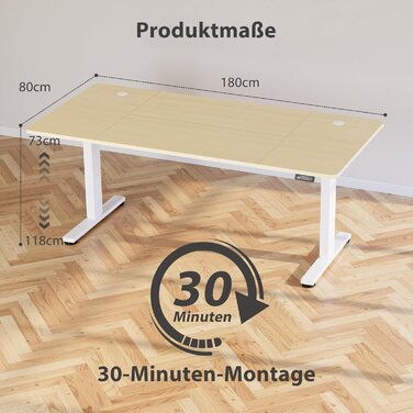 Регульований стіл за висотою з USB-C, електричний стіл з пам'яттю, стоячий стіл, комп'ютерний стіл для офісу, білий Pro, 180 x 80 см