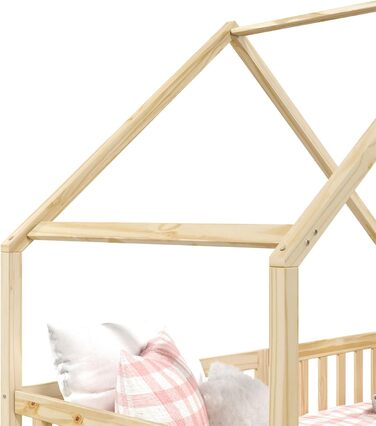 Ліжко-будиночок IDIMEX ALVA Montessori з масиву сосни, дитяче ліжечко з дахом, вігвам-ліжко з шухлядами (натуральне)