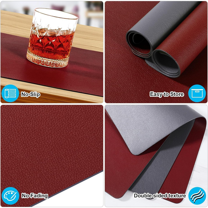 Набори підставки під тарілки 6 шт. з екошкіри, 43x30 см (червоний/сірий)