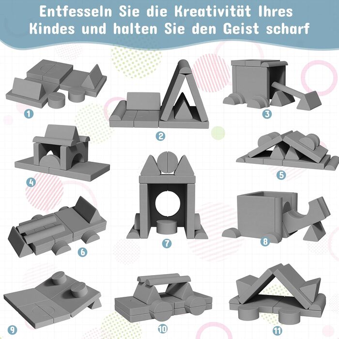 Дитяче ігрове диван-ліжко модульне, 15 частин, сірий, з сертифікатом Oeko-Tex® 100