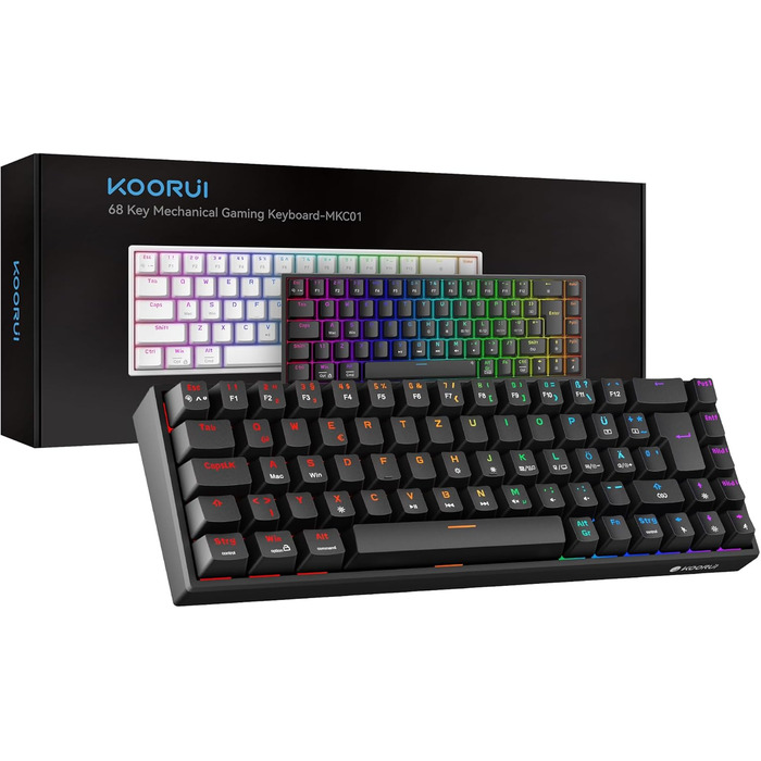 Механічна клавіатура KOORUI для геймінгу: бездротова/провідна, Bluetooth, 82 клавіші, QWERTZ (німецька розкладка), 4000mAh, RGB, для Windows/MacOS/Linux