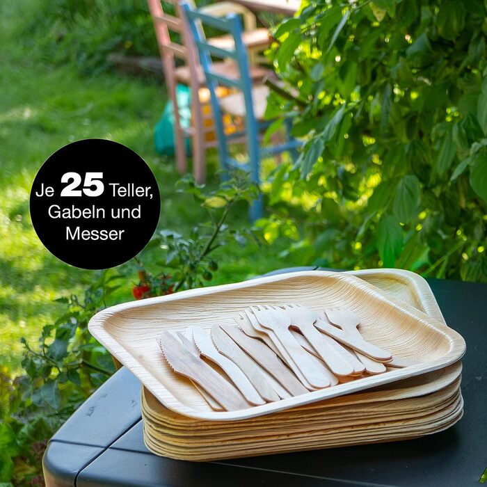 Набір тарілок Moritz & Moritz одноразові 25 шт зі столовими приборами з пальмового листя