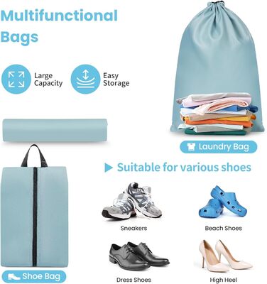 Набір органайзерів для одягу в дорогу Packing Cubes для валізи, 10 шт, блакитно-зелений