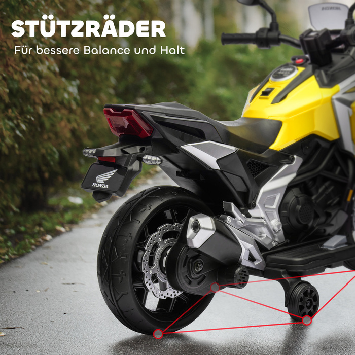 Електромотоцикл для дітей Honda, 3 км/год, музика та світло, для дітей 3-6 років, до 30 кг, жовтий