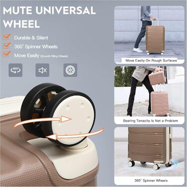 Набір валіз Joyway 3 в 1 з жорстким корпусом, 4 колеса, TSA-замок, косметичка та сумка, коричнево-білий, ручна поклажа