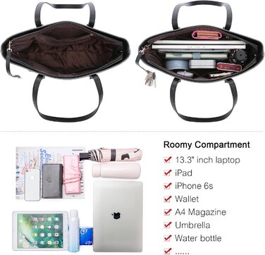 LOVEVOOK Сумка-шоппер для жінок, велика шкіряна сумка на плече, 3 шт. (сірий-чорний)