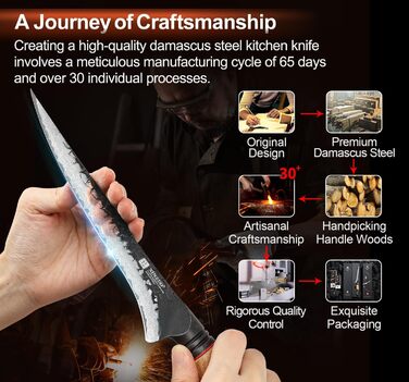 Ніж кухарський XINZUO Damaststahl з нержавіючої сталі Дамаск, 19,3 см - професійний, з ергономічною ручкою з білого дуба, серія Mo (ніж для філетування)