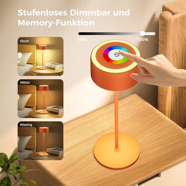 Бездротова LED-лампа TYEE на акумуляторі з регулюванням яскравості, 3000-6000K+RGB, USB-C, водонепроникна IP54, алюміній, для дому та вулиці (Оранжева)