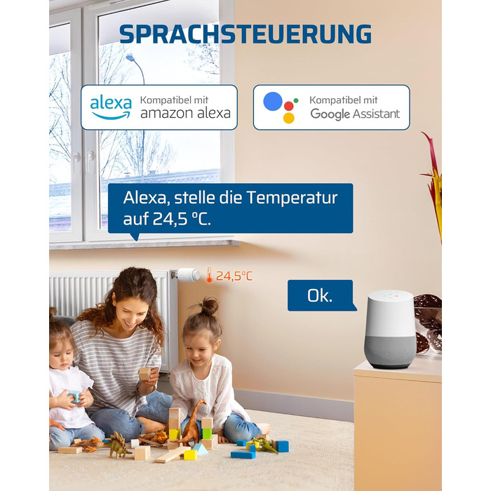 Розумний термостат для радіатора DEWENWILS WiFi, програмований, з керуванням через додаток, сумісний з Alexa та Google Assistant, енергозберігаючий, 1 шт.