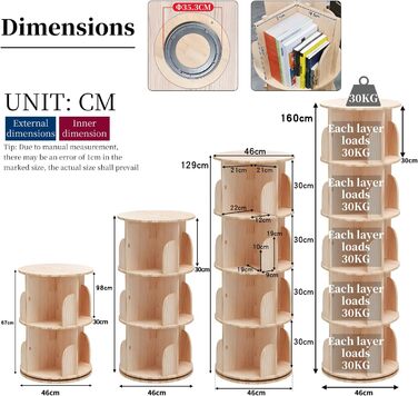 Книжкова шафа з масиву дерева, обертається на 360, 5 полиць, для дітей і дорослих