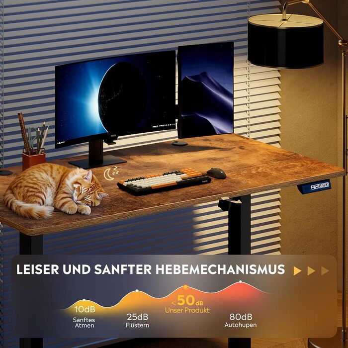 Регульований за висотою стіл Devaise з тихим мотором та функцією пам'яті, стіл для сидіння та стояння, регулювання висоти 72–118 см, ергономічний комп'ютерний стіл для офісу, білий (120x60 см, коричневий)