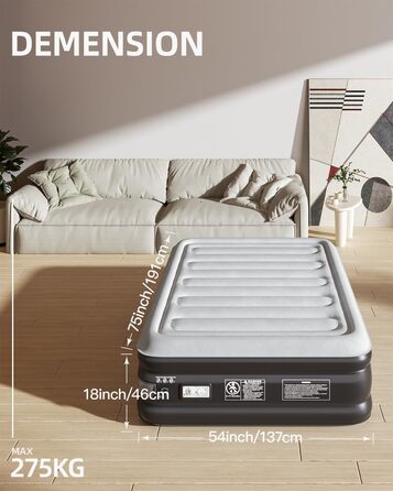 Надувне ліжко CHILLSUN® з електричним насосом, 203x152x46 см, водонепроникна поверхня, для кемпінгу та гостей (подвійне)