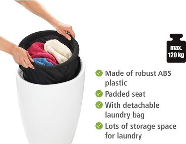 WENKO табурет для ванної кімнати Candy з місцем для зберігання та збирачем для білизни, ABS-пластик, 20 л, Ø 36 x 50,5 см