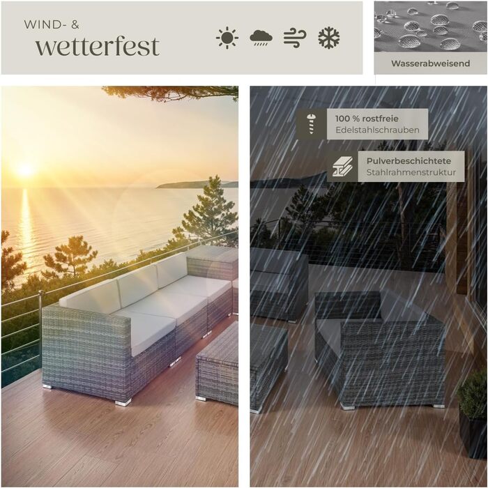 Набір садово-патіо меблів Tectake з коробкою для зберігання подушок, стіл зі скляною стільницею, сірий (403829)