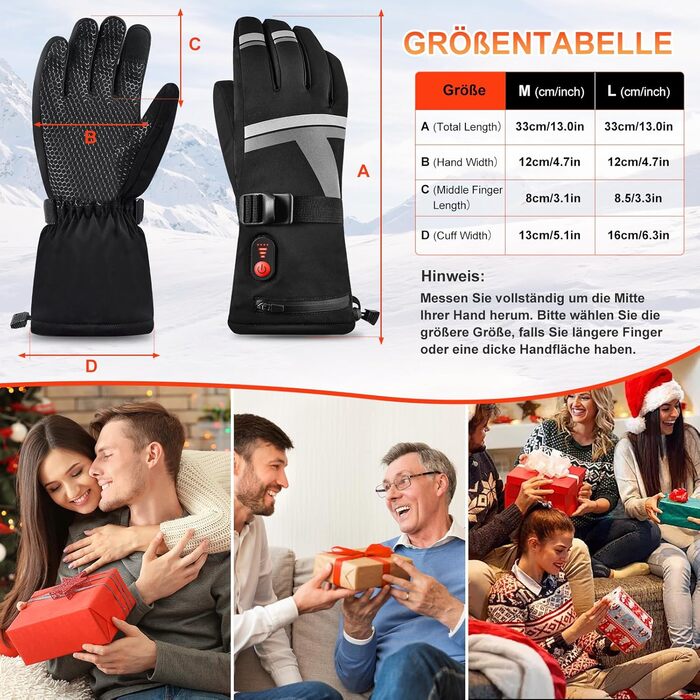 Електричні гріючі рукавички Netraty для катання на лижах, велосипеді та мотоциклі - 7.4V, 6400mAh, 3 режими нагріву