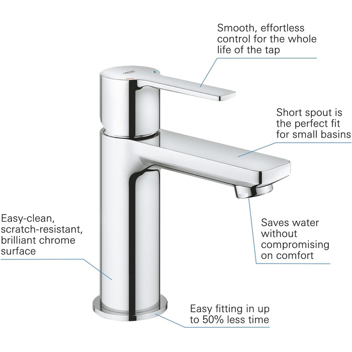 Змішувач для ванної кімнати GROHE Lineare, водозберігаючий, хром, 18 см, XS