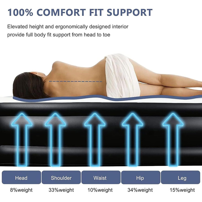Надувне ліжко Icelus Doppel 204x153x23 см з повітряним насосом. Надувний матрац для кемпінгу, подорожей та дому. Ліжко для відпочинку, спальне місце для 1 особи