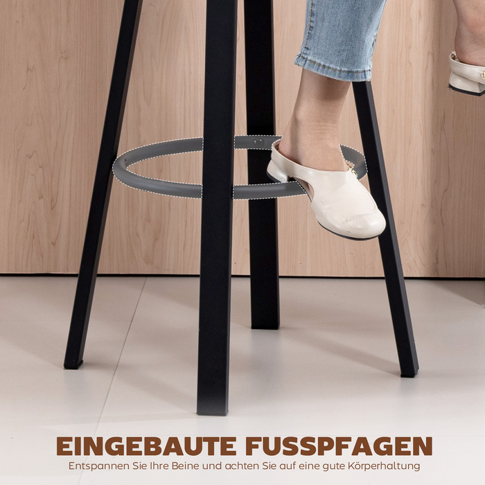 Набір з 2 барних стільців, оббивка з штучної шкіри, м'яке сидіння, підніжка, спинка, металевий каркас, чорний