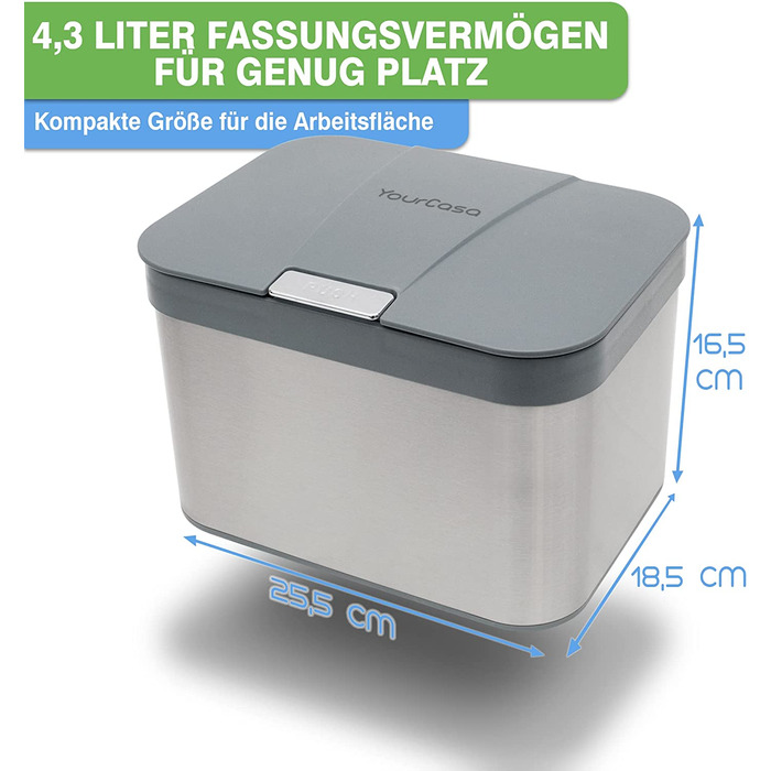 Відро для компосту YourCasa з нержавіючої сталі 4,3 л, для кухонних органічних відходів, сірий