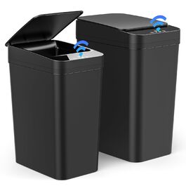 Набір сміттєвих відер Dreamhigh 2 шт. з сенсором, 15L та 12L, електричні, з автоматичним відкриванням кришки, смарт-відра з 3 режимами відкривання, тихі та водонепроникні для кухні, ванної, офісу, вітальні, чорного кольору