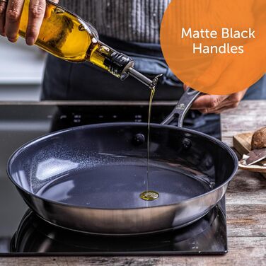 Чорна нержавіюча сталь, здорове керамічне антипригарне покриття, не містить PFAS, можна мити в посудомийній машині, духовці, індукційно, чорний (набір посуду з 7 предметів, набір посуду)