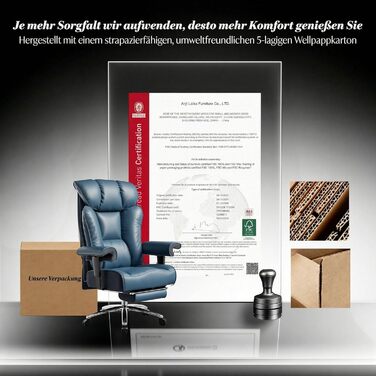 Офісний стілець Efomao XXL 200 кг з підставкою для ніг, штучна шкіра, висока спинка, регульовані підлокітники, підтримка попереку, сірий - для дому та офісу