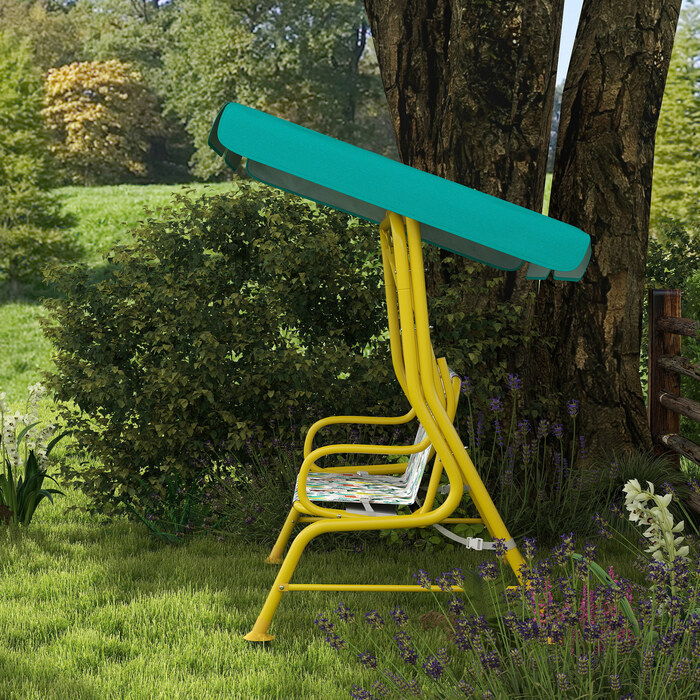 Дитяча гойдалка-шезлонг на 2 місця з регульованим сонцезахистом та ременем безпеки для дітей 3-6 років вагою до 60 кг, розміром 112x75x120 см, колір - зелений