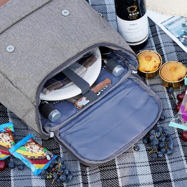 Набір для пікніка HappyPicnic з ізольованим рюкзаком, зручними тримачами для пляшок та великим водонепроникним килимком (M) з повним сервізом