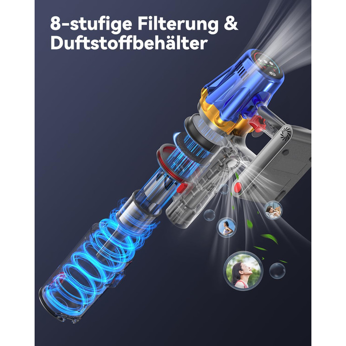 Акумуляторний пилосос H9 58000 Па, 650 Вт, 80 хв, бездротовий з LED-дисплеєм, для шерсті тварин, килимів та підлоги, синій