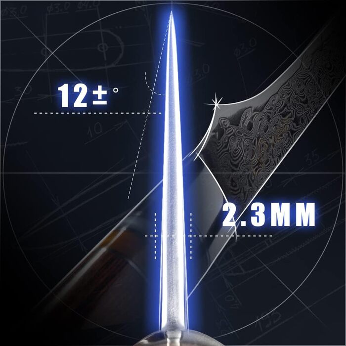 Японський кухонний ніж FANTECK Gyuto з дамаської сталі 67 шарів (20 см) з ручкою Pakkaholz. Професійний ніж для кухні, 5.5 дюймів. У подарунковій коробці.