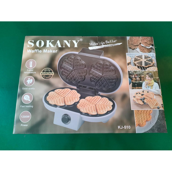 Вафельниця SOKANY SK-850 Mini Heart, антипригарна, легко чиститься, 1100 Вт, для вечірок