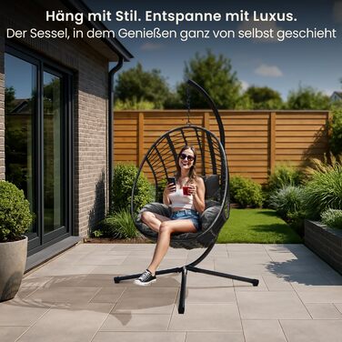 XXL Гамак-крісло Swoods з каркасом для дому та вулиці, яйцеподібне крісло, з подушкою, до 150 кг (темно-сірий)