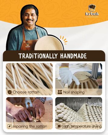 Набір для приготування закваски для початківців: бродові корзини (22.9 см та 25.4 см), склянка для закваски 1000 мл, аксесуари для випічки з індонезійського ротангу