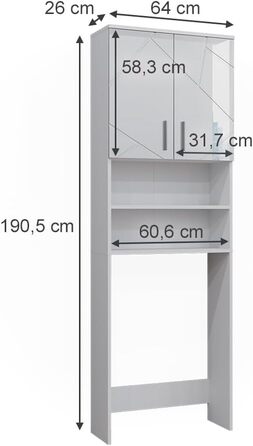Шафа для пральної машини Vicco Irma, білий глянець, 64x190,5 см, ванна кімната